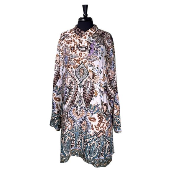 Chico’s Women’s Shirt Dress 4 XXL 20 Paisley Boho Button Long Sleeve Tunic Top - Picture 1 of 8